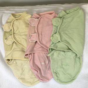 3 Pack Kiddopotamus SwaddleMe light yellow pink & green Newborn Girl Swaddles